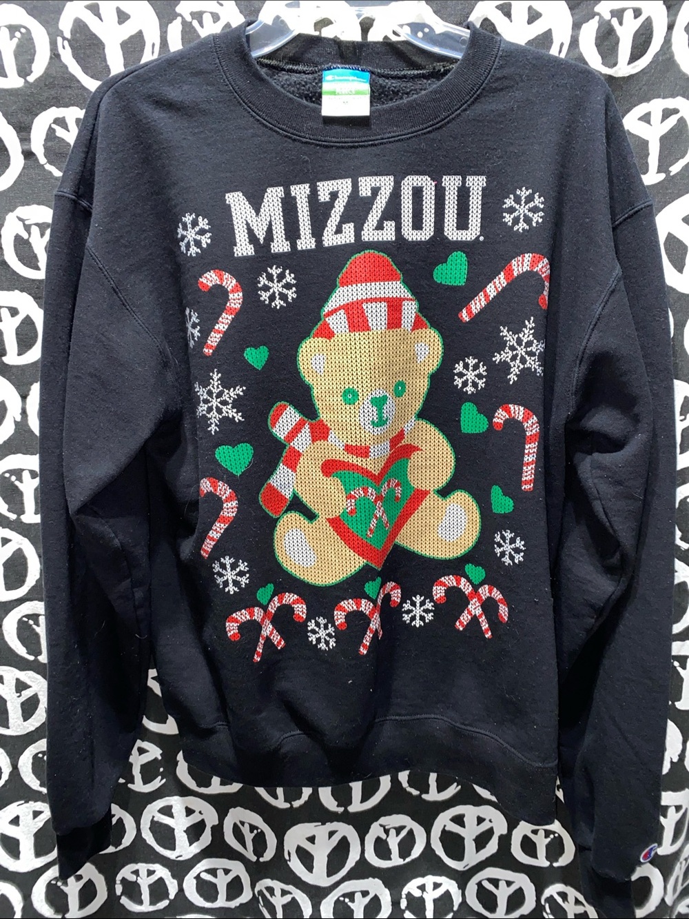 CHAMPION CHRISTMAS: MIZZOU UNIVERSITY OF MISSOURI BLK HOLIDAY SWEATSHIRT SZ M by